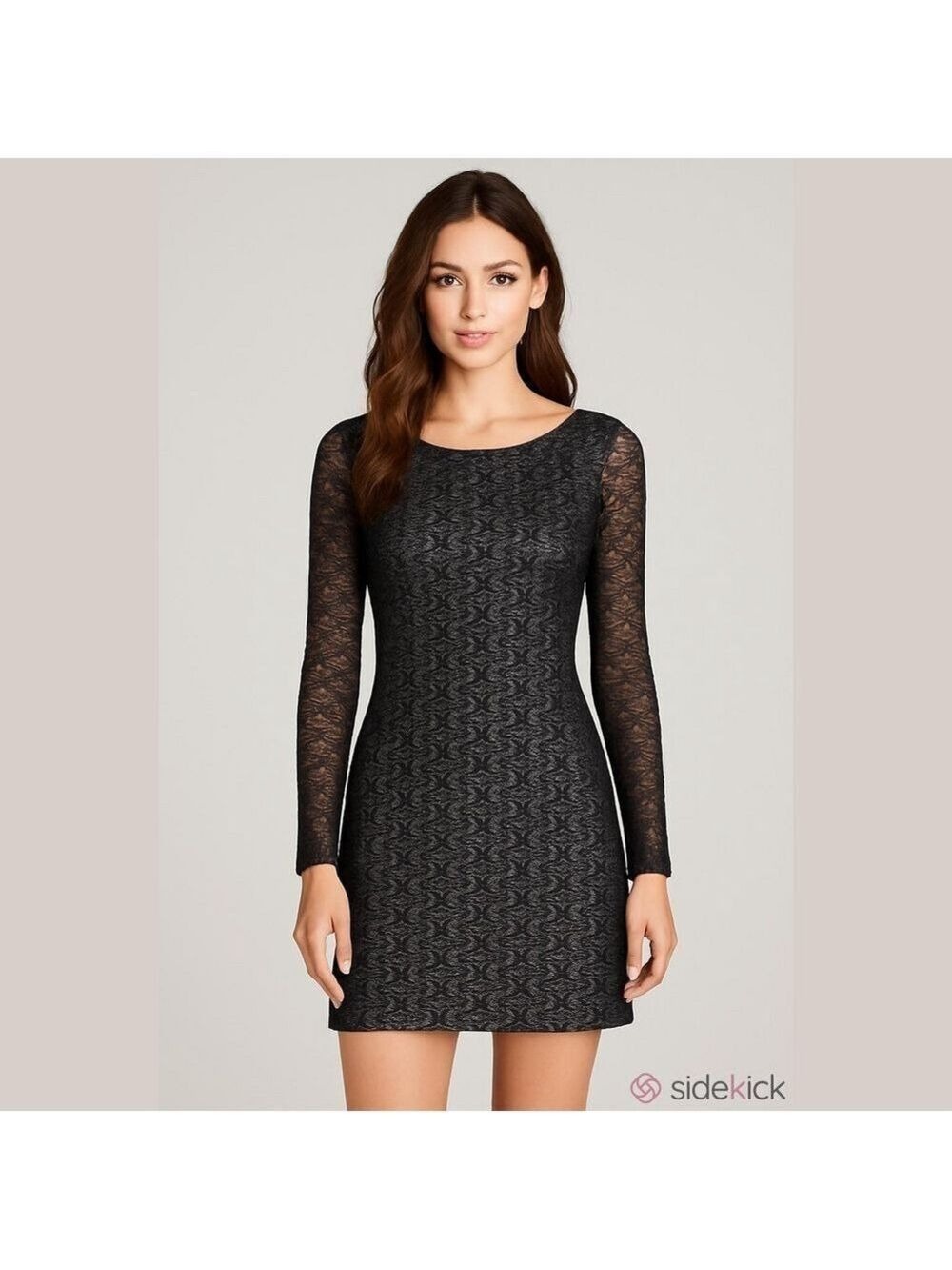 Tart Collections Metallic Silver & Black Lace Long Sleeve Sheath Dress - Size S